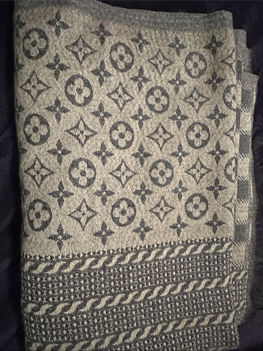 Long Monogram Scarf - Beige and Brown earth tone scarf fall scarf NWOT gift